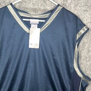 Reebok Men's Navy Blue Silver V-Neck Basketball Jersey Sleeveless Shirt 2XLT NWT